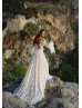 Cold Shoulder Ivory Lace Tie Back Wedding Dress